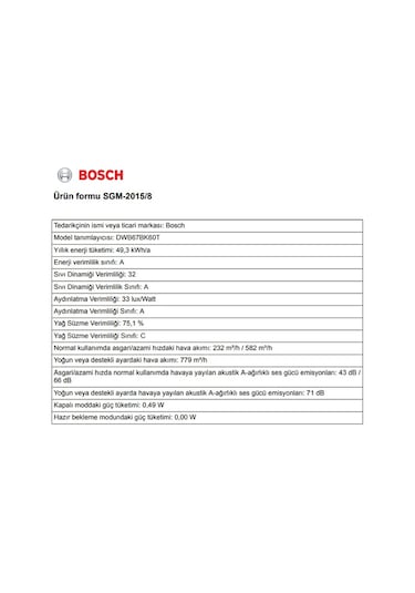 Bosch DWB67BK60T 60 CM Duvar Tipi Davlumbaz