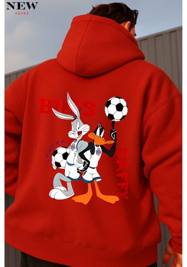 Bugs Daffy Baskılı Sweatshirt Kırmızı