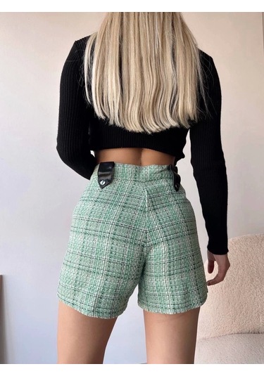 Biçomi Çıtçıtlı Siyah Köprü Tüvit Şort Yeşil Yeşil