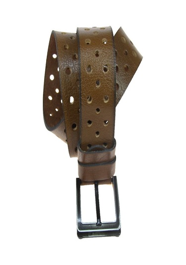 Hakiki Deri Erkek Delikli Kot Kemeri 4,5 Cm Taba