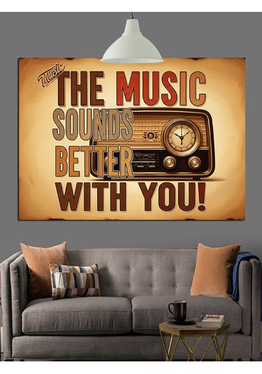 Müzik Sloganı Retro Dekoratif Kanvas - Mdf Ahşap Tablo