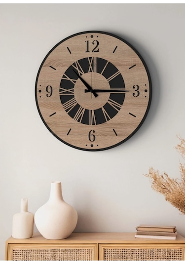 Modern Ahşap Duvar Saati Sağlam Çok Şık Ve Birarada..no:67 Siyah