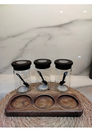 Retro Ahşaplı Glostad 4 Parça Yağlık Seti Cam Siyah