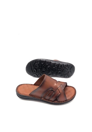 Umut Tam Ortopedik Rahat Masajlı Hakiki Deri Taba Erkek Terlik Taba