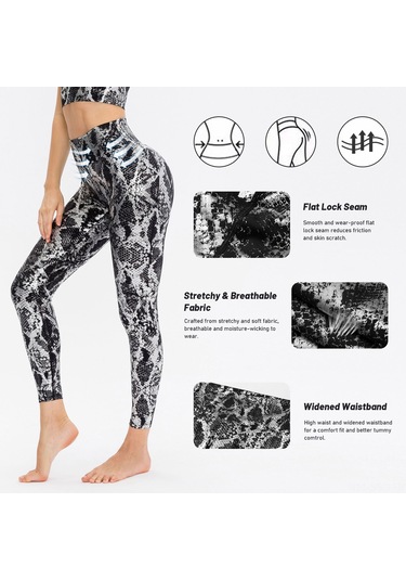 Springsun Yılan Desenli Yüksek Bel Yoga Taytı - Ter Emici Spor Pantolon SiYAH