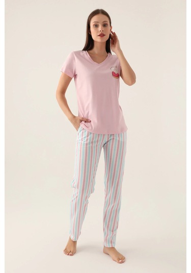 Arnetta 2888 Pamuklu Kısa Kol Kadın Pijama Takımı Toz Pembe