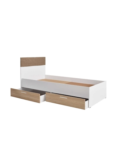 Adoremobilya Base Genç Odası 2 Çekmeceli Tek Kişilik Karyola - İtalyan Meşe-Beyaz