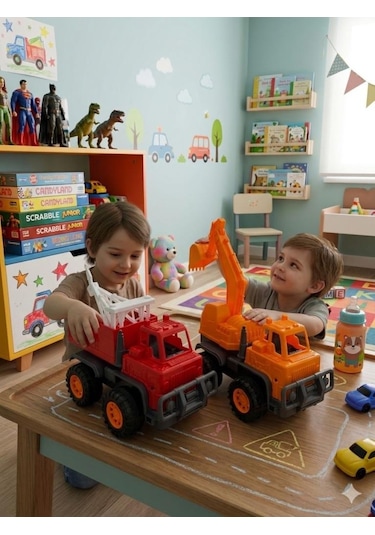 Farbu Oyuncak Plastik Sürtmeli 2'li İnşaat Ve Kurtarma Araç Seti: Dev Kamyon Ve Ekskavatör