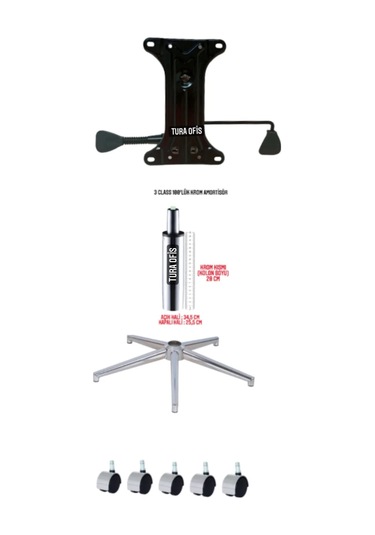 Turaofis Çift Kollu Mekanizma+100Lük Amortisör+Ahtapot Ayak+Krom Tekerlek