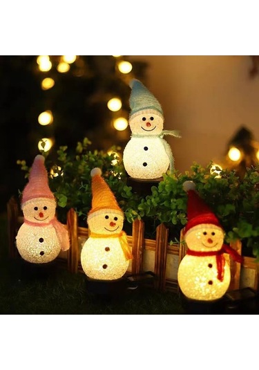 Dancemonkey Güneş Enerjili Snowman Lambalar, Noel Bahçe Dekoru, Dış Mekan Çim Yolu Aydınlatma Pembe
