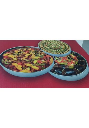 Paslanmaz Çelik 3 Lü Fırın Tepsisi Üçlü Tepsi Gri