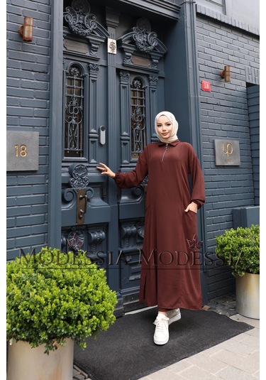 Kadın Kahve Aerobin Uzun Önü Yarım Fermuarlı İkili Takım T1218 Kahve Kahverengi