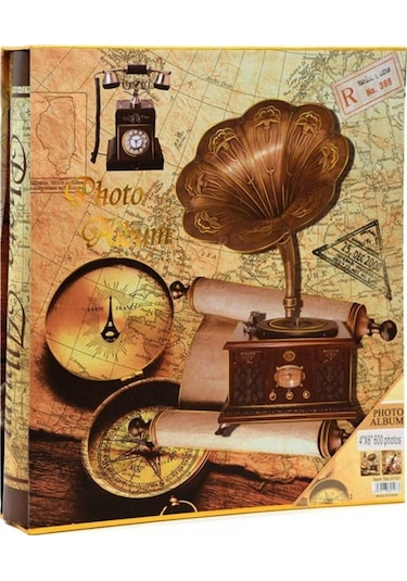 10x15 CM 600'lük Kutulu Gramafon Desenli Fotoğraf Albümü