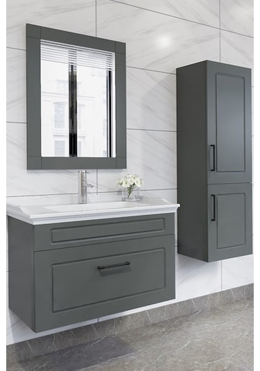 Monaco 80 Cm Banyo Dolabı-Anrasit(Boy Dolap Hariç )