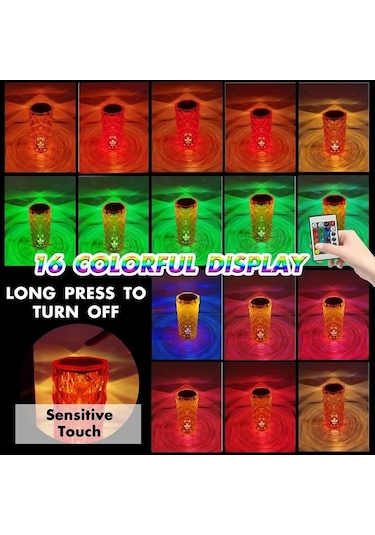 Dancemonkey 16 Renkli Kristal Gül Işık Masa Gece Lambası 07 2