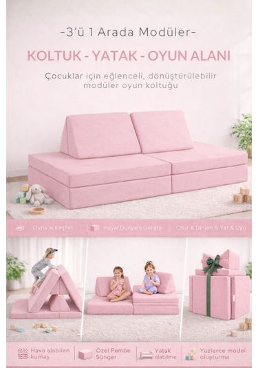 Yatella 4 Parça Katlanabilir Çocuk Koltuğu Yatak & Minder Çok Amaçlı Modüler Tasarım - Antrasit