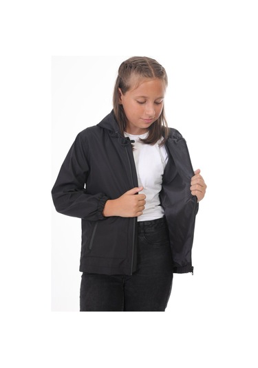 Freemen Kız Çocuk Siyah Astarlı Su Ve Rüzgar Geçirmez Kapüşonlu Çift Fermuarlı Siyah