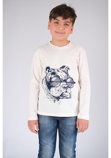 Uzun Kol Pamuk Tişört Beyaz Punky Animals 2022-B-0004