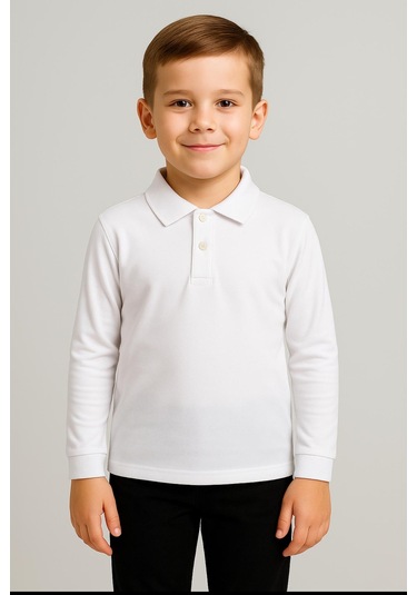 Gala Yakalı Düz Uzunkol Unisex Tişört BEYAZ