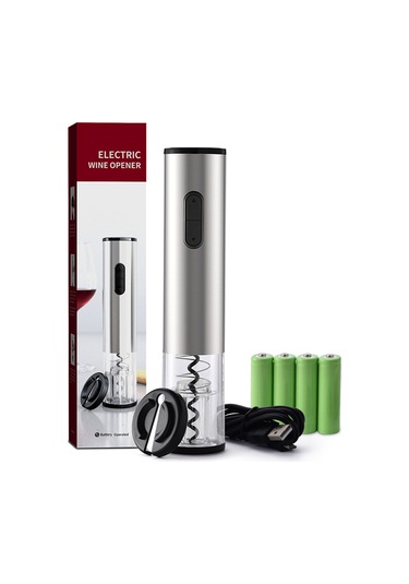 Vkemall Elektrikli Şarap Açıcı, Usb Şarjlı, 700mah Batarya, Paslanmaz Çelik + Abs, Hızlı Ve Kolay Kullanım Gümüş