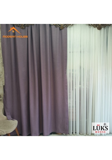 Lüks Mor Blackout Keten Karartma Pilesiz Fon Perde -Modern House Mor