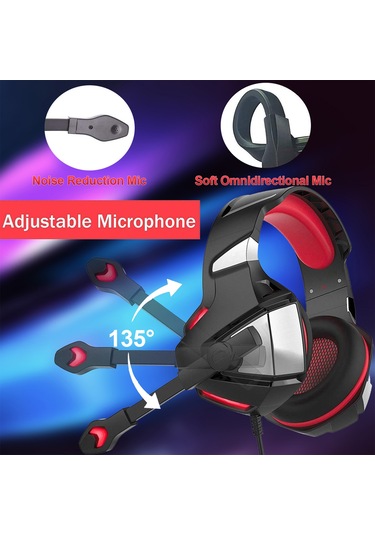 Hombey V3 Kablolu Oyun Kulaklığı 50mm Hoparlör Otomatik Gürültü Engelleme Ayarlanabilir Mikrofon Usb+3.5mm Siyah-kırmızı
