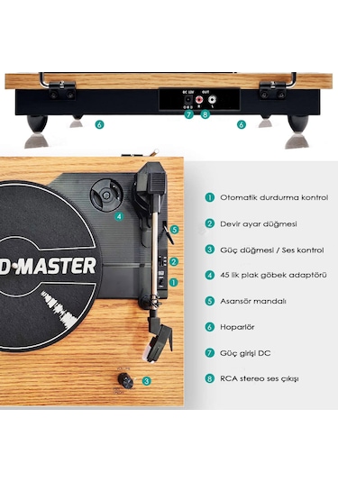Record Master Tt202J Retro Pikap - Bluetooth Özellikli- Tüm Plakl