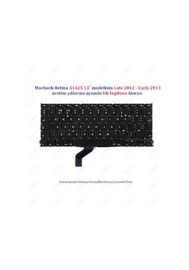 Apple Uyumlu MacBook Pro Retina İngilizce Klavye A1425 İle Klavye Tuş Takımı Uk Eu İçin