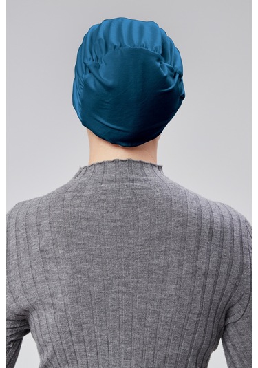 Kadın Tesettür Hazır Pratik Geçmeli Bone Lastikli Kaymaz Petrol Rengi Petrol Mavisi