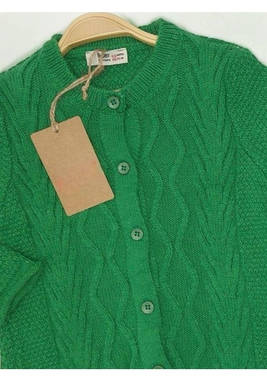 Kız Bebek Örgü Düğmeli Hırka-14890 Yeşil