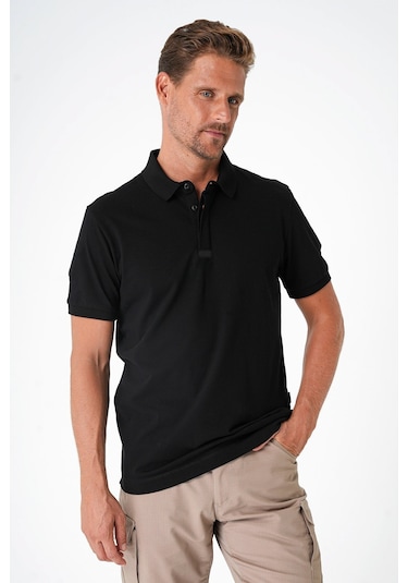 Mecanık Casual Ryker Polo T-shirt Cırtlı Siyah