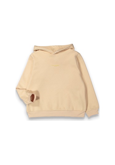 Erkek Çocuk Kapüşonlu Kalın Basic Sweatshirt Ekru