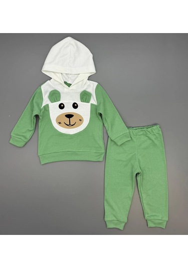 Erkek Çocuk Kapşonlu Ve Kulaklı Alt Üst İkili Gündelik Takım Yeşil