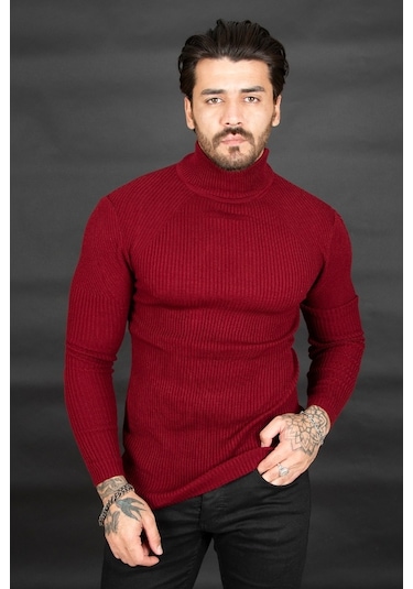 Deepsea Erkek Bordo Balıkçı Yaka Örme Kazak 2100015 Bordo