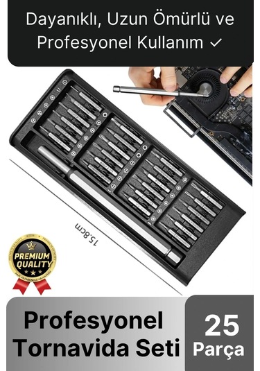 Premium Seri Kaliteli Kutulu Ergonomik Saatçi Bilgisayar Hassas Taşınabilir 25 Parça Tornavida Seti