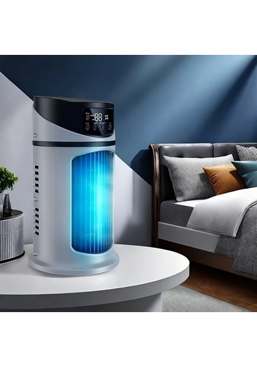 Motion003 Beyaz Ortam Işığı Soğutmalı Nemlendirilebilir Taşınabilir Klima Fanı Usb Fan 3ü 1 Arada Ofis Ve Ev Kullanımı İçin