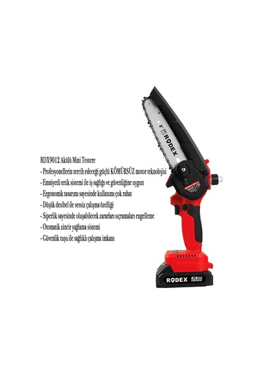 Rodex RDX9012 Kömürsüz Motor Çift Akülü Budama Testeresi Dal Budama Makinesi