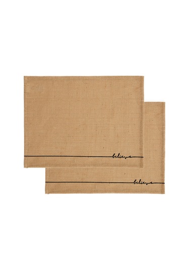 OceanHomeTextile Jüt Believe Baskılı Supla Amerikan Servisi 2 Adet 45 x 35 CM Bej
