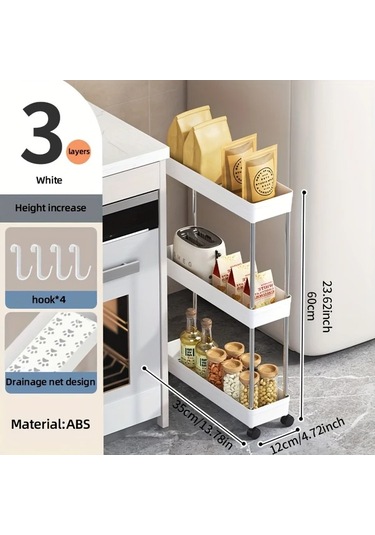 Sunshine011 3 Katlı İnce Siyah Tekerlekli Metal Depolama Arabası, Mutfak Banyo Çamaşır Odası İçin Dikey Organizatör, Montaj Gerekmez Siyah