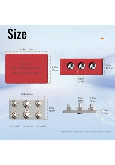 Pazly 500a Yüksek Güçlü Siyah Deniz Araç Bus Barı, 4x M8 2x M10 Bağlantılı Güç Dağıtım Bloku