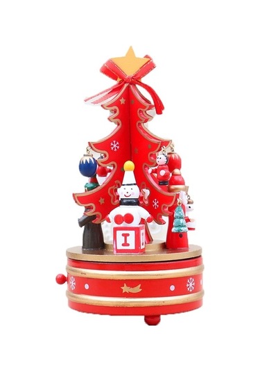 Novahub Noel Süsleri Ahşap Dönen Müzik Kutusu Kırmızı, Mikrofonlu Noel Ağacı Diğer