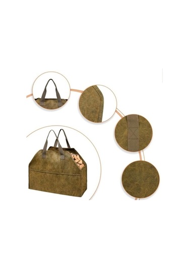 Pazly Dayanıklı Kanvas Odun Çantası, 18x22,4x9,4x11,2 İnç, Çamur Renk, Pratik Taşıma Tutucu