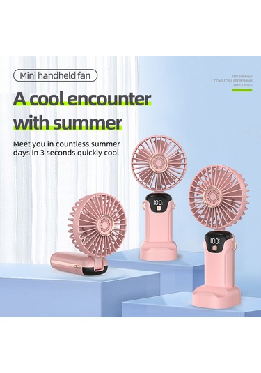 Hangfox Mavi Elden Taşınabilir Katlanabilir Fan - 5 Seviye Rüzgar, Led Ekran, Pil Göstergesi, Telefon Tutucu, Düşük Gürültü