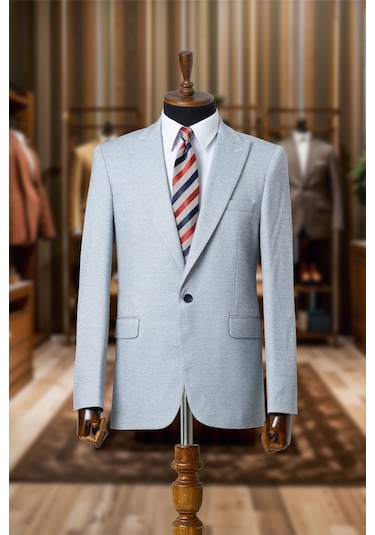 Bonesti Erkek Slim Fit Blazer Ceket Beyaz Siyah Nokta Desenli Beyaz Siyah Noktalı