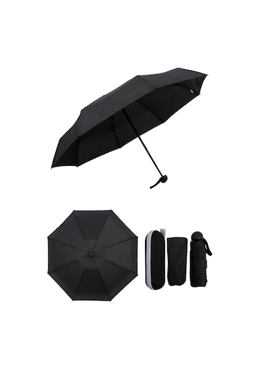 Marlux Mini Süper Çantalı Fermuarlı Kılıflı Rüzgar Koruma 8 Fiber Telli Şemsiye Marlux214ml Kapsül Şemsiye Siyah