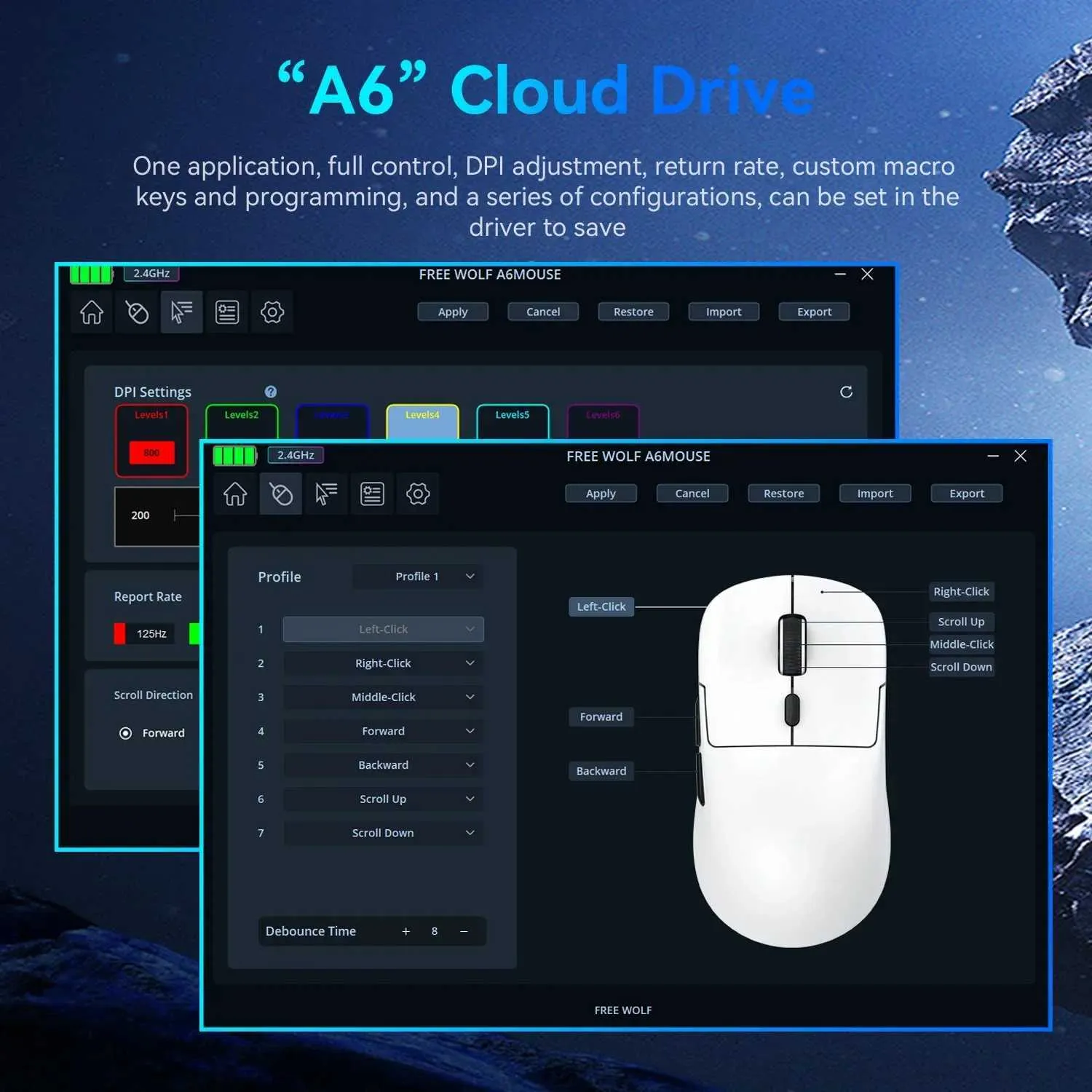 Freewolf A6 Kablosuz Oyuncu Mouse Paw3311 1000 Hz 24000 Dpı Profesyonel Bluetooth Üç Modlu Bağlantı -
