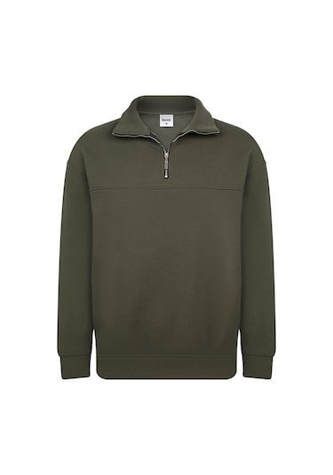 Classics Men Relax Fit Rahat Kesim Pamuklu Yarım Fermuarlı Dik Yaka Unisex Sweatshirt - Haki Classics Men Relax Fit Rahat Kesim Pamuklu Yarım Fermuarlı Dik Yaka Unisex Sweatshirt - Haki