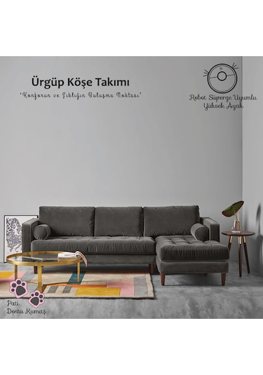 Ürgüp Modern Köşe Koltuk Takımı - Antrasit - Sağ Köşe-baby Face Yumuşak Kumaş Antrasit