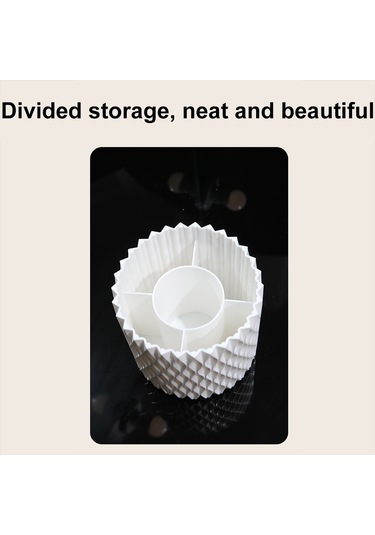 Sones Büyük Kapasiteli Döner Kozmetik Saklama Kutusu Makyaj Fırçası Saklama Tüpü Kapaklı Beyaz