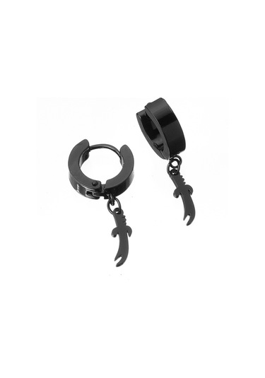 Zülfikar Kılıcı Siyah Erkek Çelik Küpe Takı Aksesuar w p24 t5